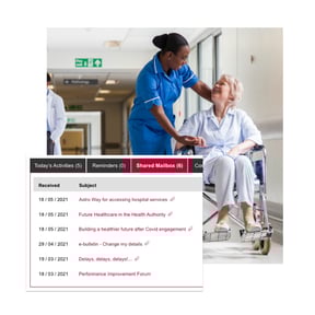 healthcare worker and patient background with tractivity system screen front
